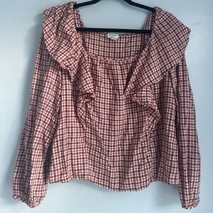 J. Crew Flannel Squareneck Ruffle Top, Size M